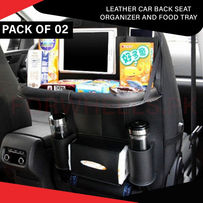 Leather Car Back Seat Organizer with Food Tray