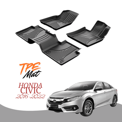 Honda Civic 2016-2022 TPE floor mat set – front and rear view