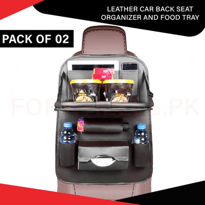 Leather Car Back Seat Organizer with Food Tray