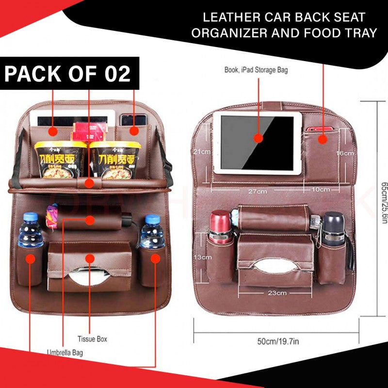 Leather Car Back Seat Organizer with Food Tray