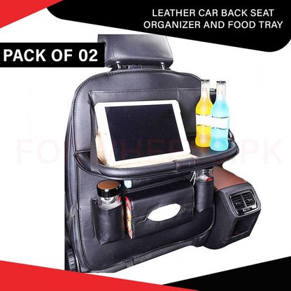 Leather Car Back Seat Organizer with Food Tray