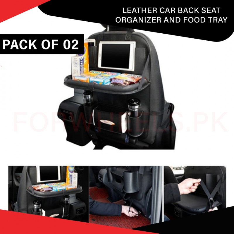 Leather Car Back Seat Organizer with Food Tray