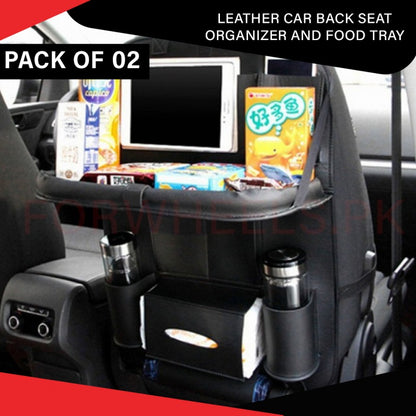 Leather Car Back Seat Organizer with Food Tray